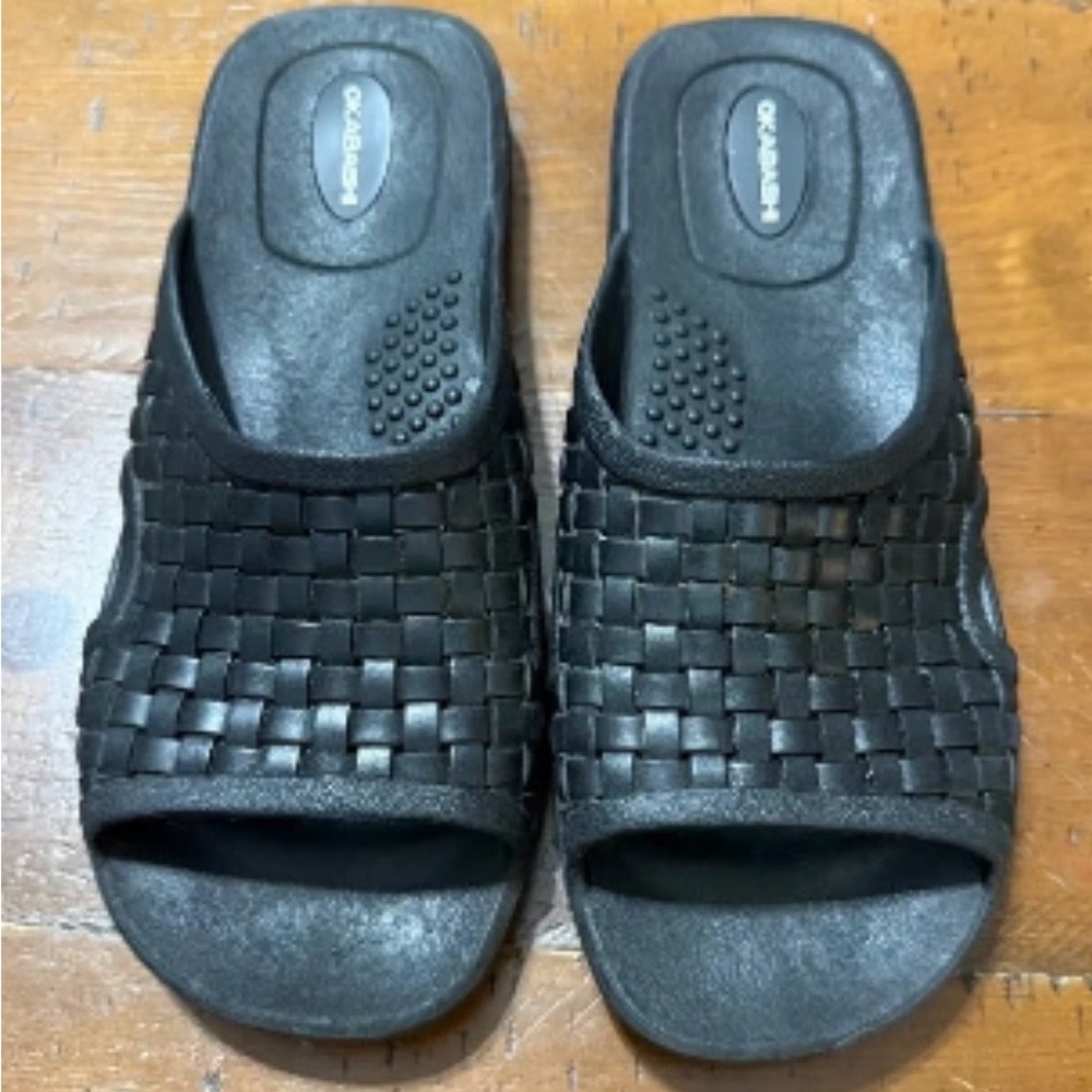Okabashi Black Woven Slide Sandals Men Sz L